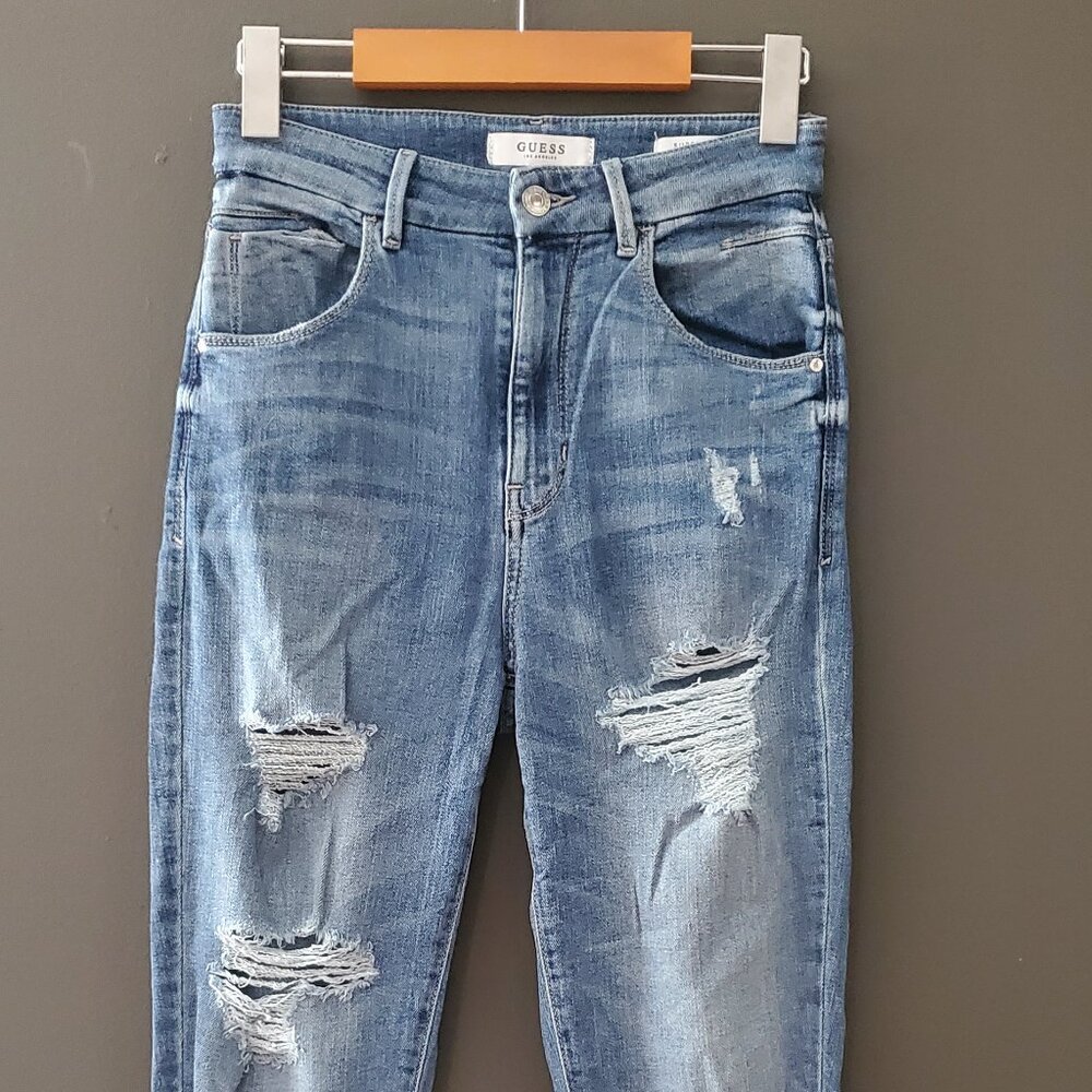 Super-High Rise Skinny Distressed Jeans